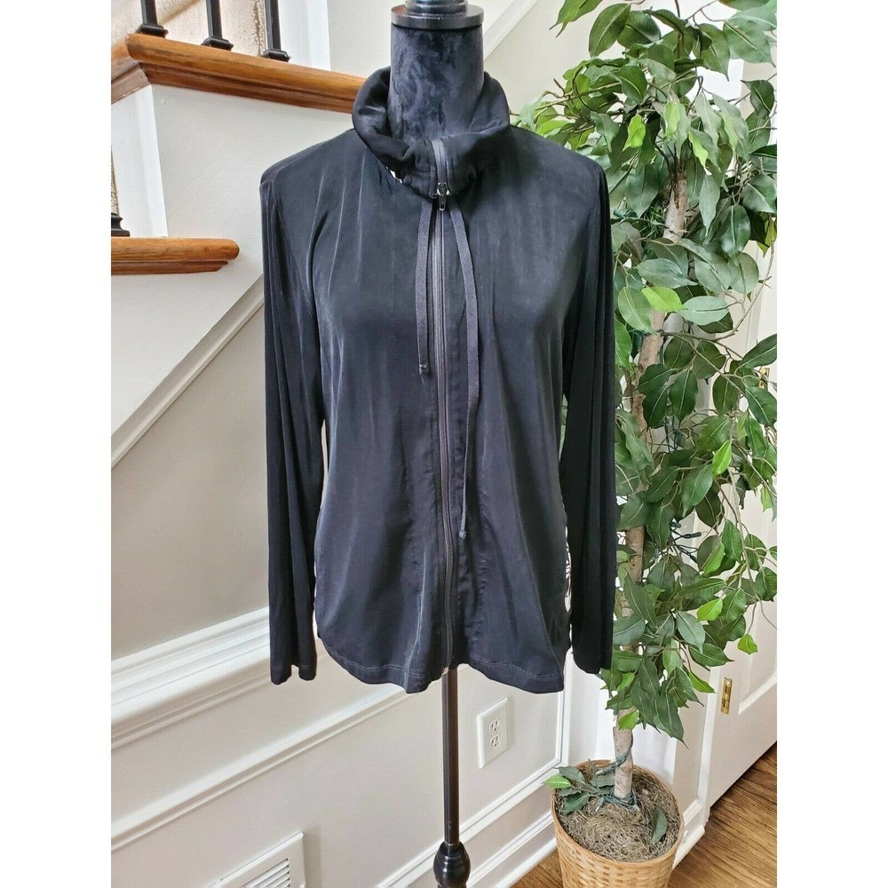 Chico's Women's Solid Black Acetate Long Sleeve Full Zip Front Casual Jacket 1